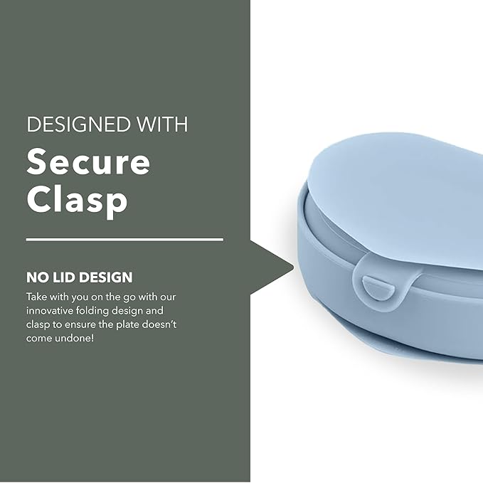 Miniware Fold & Scoop Baby Feeding Set - Silicone Travel Baby Plate With Suction & Baby Spoon - Compact, Portable, Dishwasher-Safe, Suction Base for Mess-Free Eating (Aquamarine and Aqua)