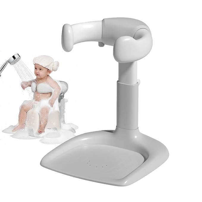 Baby Bath Stand, Foldable Standing Bathtub for Baby, Shower Stand and Bath Support for Infants and Toddlers (6??6 Months), Non-Slip Adjustable Baby Standing Support, Grey
