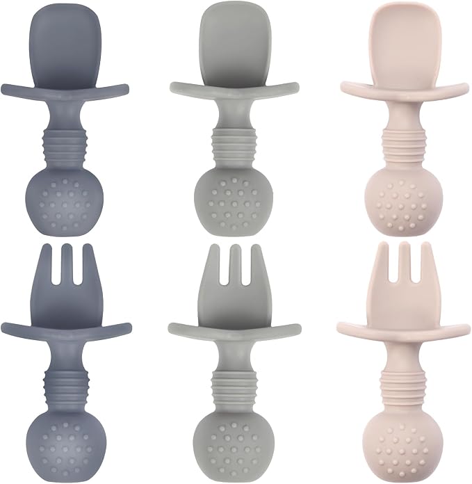 Eascrozn Baby Utensils, 3 Pack Silicone Forks and Spoons Set, Baby Spoons Self Feeding 6+ Months, BPA Free, Baby Led Weaning Feeding Supplies, Dishwasher Safe