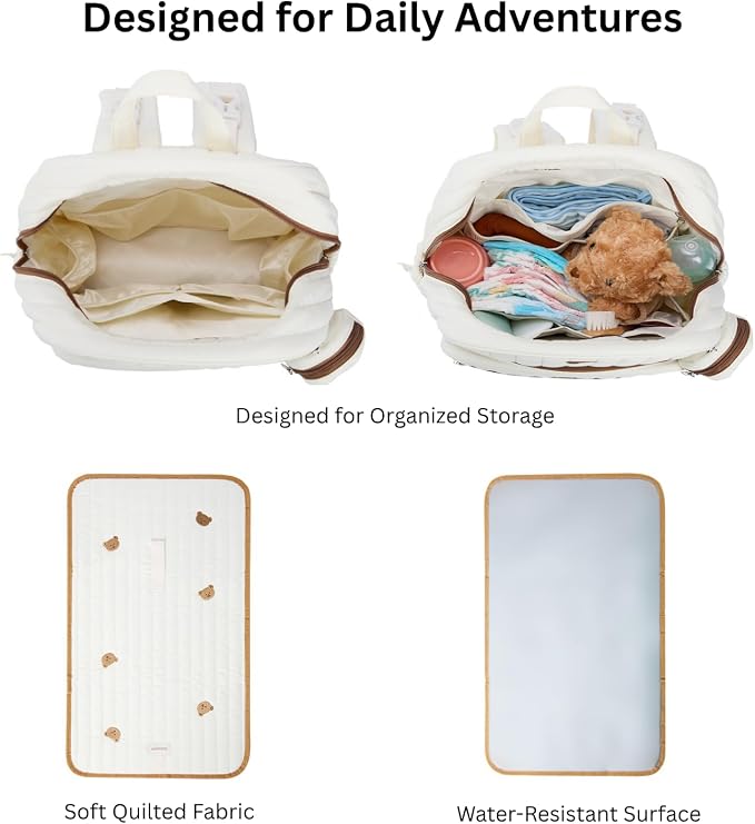 GOBABYMART Large Diaper Bag Backpack with Changing Pad, Insulated Bottle Pockets, Travel & Hospital Bag for Mom & Dad (Large - Beige Bears)