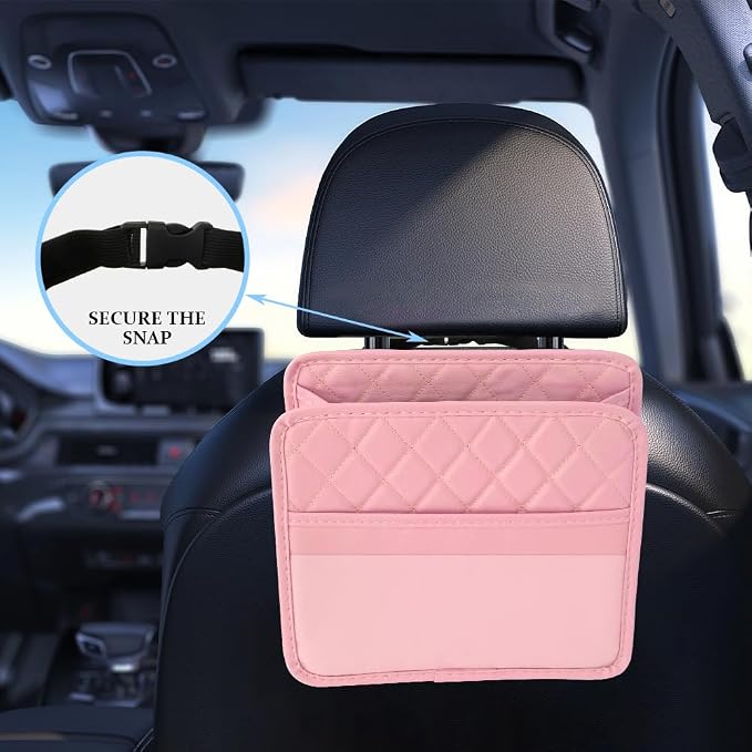 Car Seat Back Organizer, Car Organizers and Storage, PU Leather Vehicle Backseat Hanging Pocket, Automotive Accessories Multi-Pocket Storage Box Organizer Fit for Most Cars (Pink, Style 2)