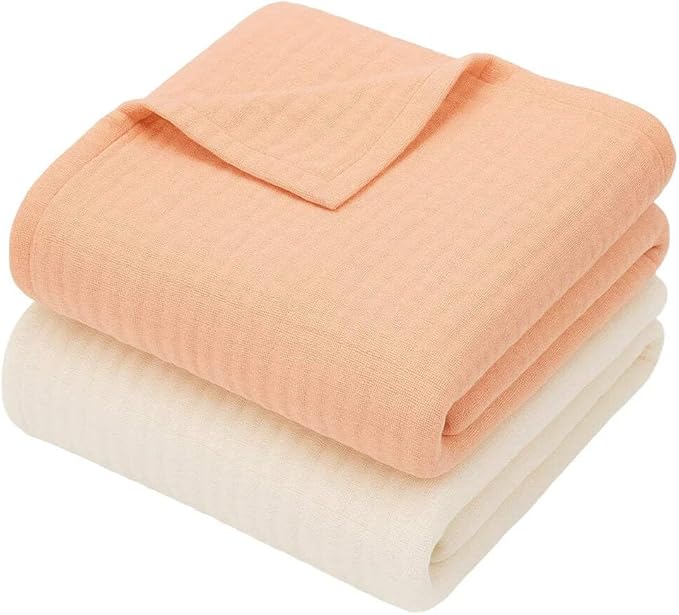 Mère & Moi: Muslin Baby Blanket ??2 Pack, Peach & Cream - 40x36", Double Layer Cotton Swaddle, Lightweight-Breathable, Oeko-TEX, Newborn-Toddler Wrap
