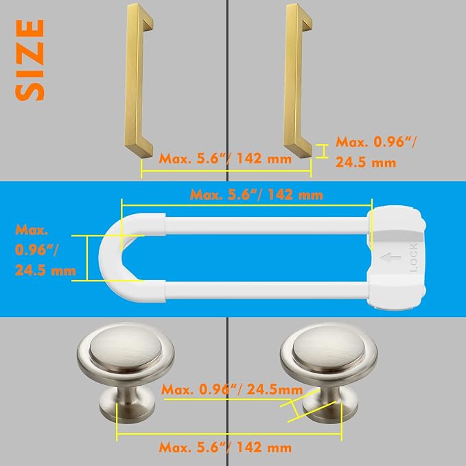 LRANFOW 10 Pack U-Shaped Baby Proof Cabinet Locks No Drilling Required, Adjustable Child Safety Latches for Cabinets Drawers Kitchen Doors, White