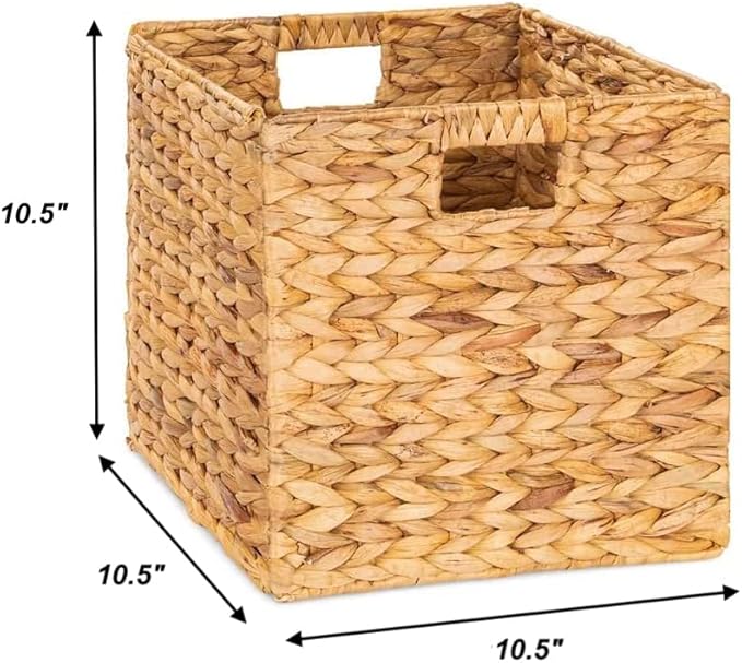 M4DECOR 10.5 x 10.5 Storage Cubes ??Water Hyacinth Wicker Baskets for Organizing, Wicker Storage Cubes, Storage Baskets for Shelves (4 Packs 10.5in)