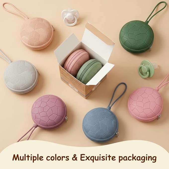 Smlpuame 4 Pack Pacifier Holder Case Set,2 Silicone Portable Pacifier Cover Pouch Bag for Diaper Bags Baby Carriage with 2 Transparent Pacifier Storage Container Box,Easy to Clean,(Green & Grey)