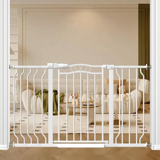 Extra Wide Baby Gate for Doorways No Drill 29.53"-53.1", 30" Tall Auto Close Press Mounted Baby Safe Gate for Stairs, Walk Through Dog Gates for Doorways, White