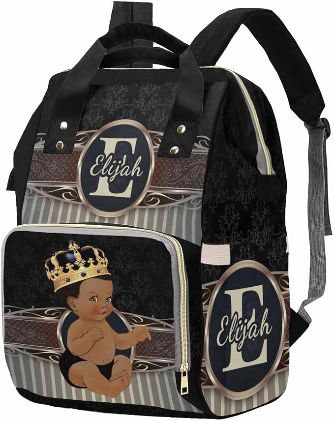 M YESCUSTOM Personalized Baby Diaper Bags for Women Men, Custom Brown Black Prince Backpack Customized Nappy Mommy Bag Backpack for Son Daughter Travel, Camping, Hiking Picnic