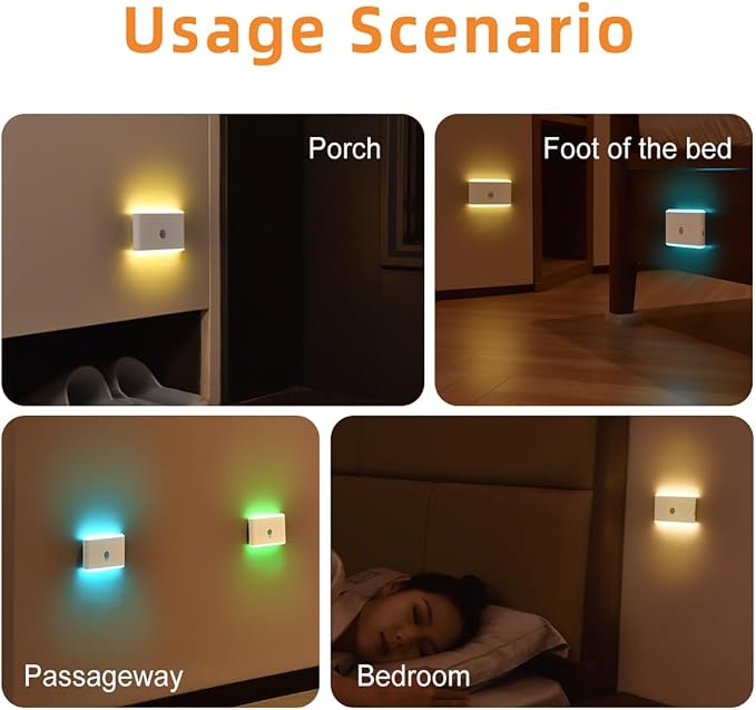 Rechargeable Night Lights,LED Light 5 Colors Dimmable with Motion Sensor,Wall Lamp for Bedroom Bathroom Kitchen Hallway Kid Room (2)