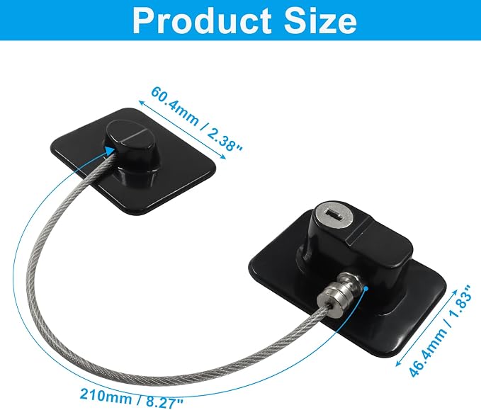 2 Pack Refrigerator Lock, Child Safety Locks with Keys, Easy Install Plastic Latches with Adhesive Backing, for Fridge, Cabinet, Drawer Childproofing, Blcak