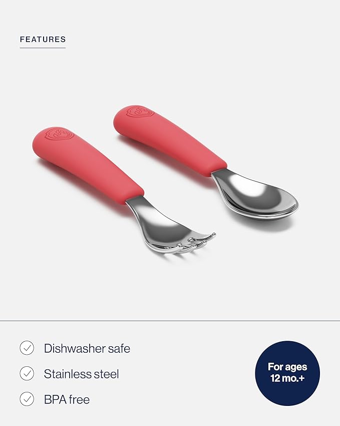 Lalo PAW Patrol Utensils - Toddler Fork and Spoon Set - Stainless Steel and Silicone Ergonomic Toddler Utensils - Children Safe Flatware Set - 2 Pieces - Marshall