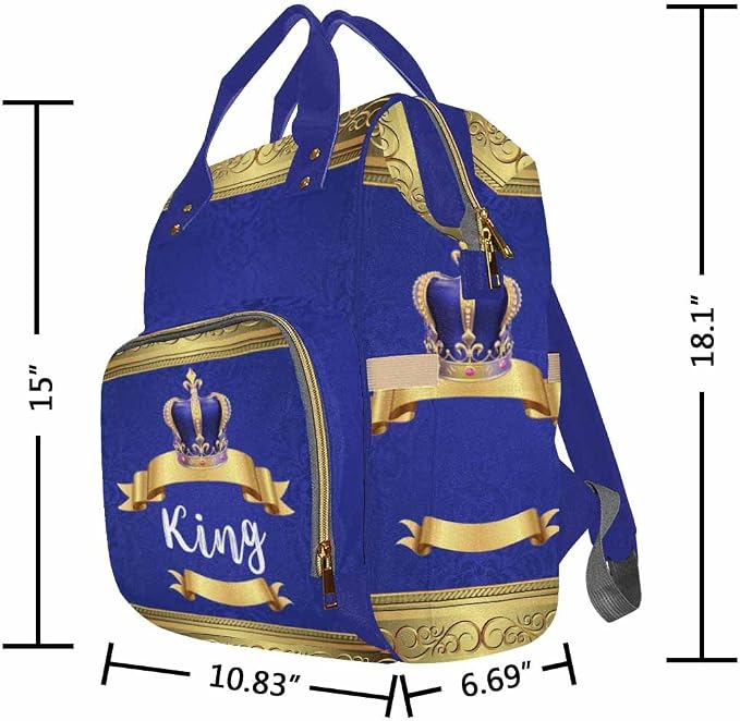 InterestPrint Personalized Mommy Diaper Bag with Name, Golden Crown with Sapphire Custom Fashion Shoulder Bag Casual Daypack Backpack for Travel