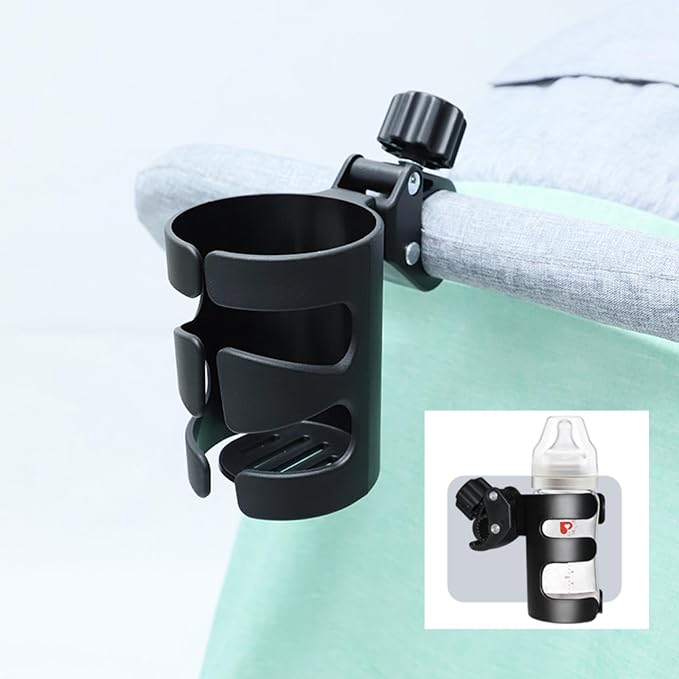 PandaEar Stroller Cup Holder, Universal Cup Holder, Bike Cup Holder Durable, Easy to Install for Stroller, Bike, Wheelchair, Walker, Scooter (Black)