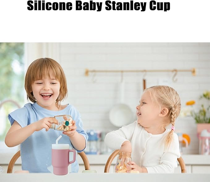 PandaEar Kids Tumbler Silicone Toddler Cup with Straw and Handle, 9.5oz Spill-Proof Training Cup for Baby, BPA-Free, Easy to Clean -Blue (Pink)