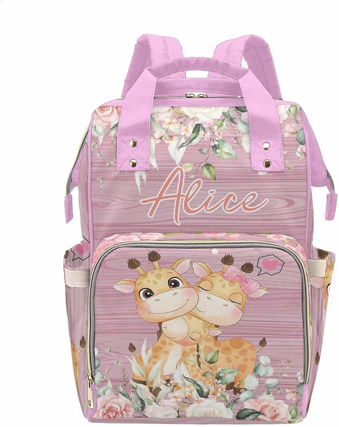 M YESCUSTOM Personalized Diaper Bag Backpack Custom Pink Mommy Nursing Daypack with Name Portable Travel Backpack Waterproof Nappy Bags New Born Gift for Women Mom