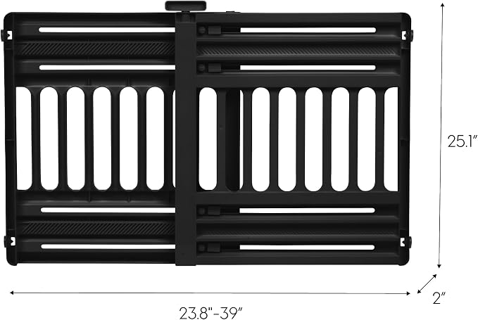 IRIS USA 24"-39" Dog Gate, Adjustable Indoor Pet Barrier, Pet Gate for Puppy, Small Dog, Cat, Easy Twist-to-Lock for Doorways & Stairs, Portable, Expandable, 25" Tall, Black