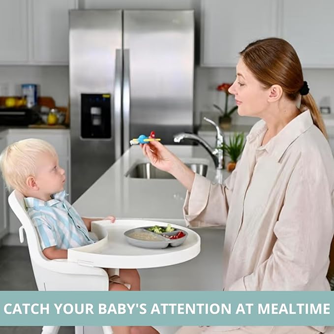 Airplane Baby Spoon and Suction Plate Set ??Turn Mealtime Into Playtime | BPA-Free Silicone Baby Feeding Set for Babies 6??8 Months