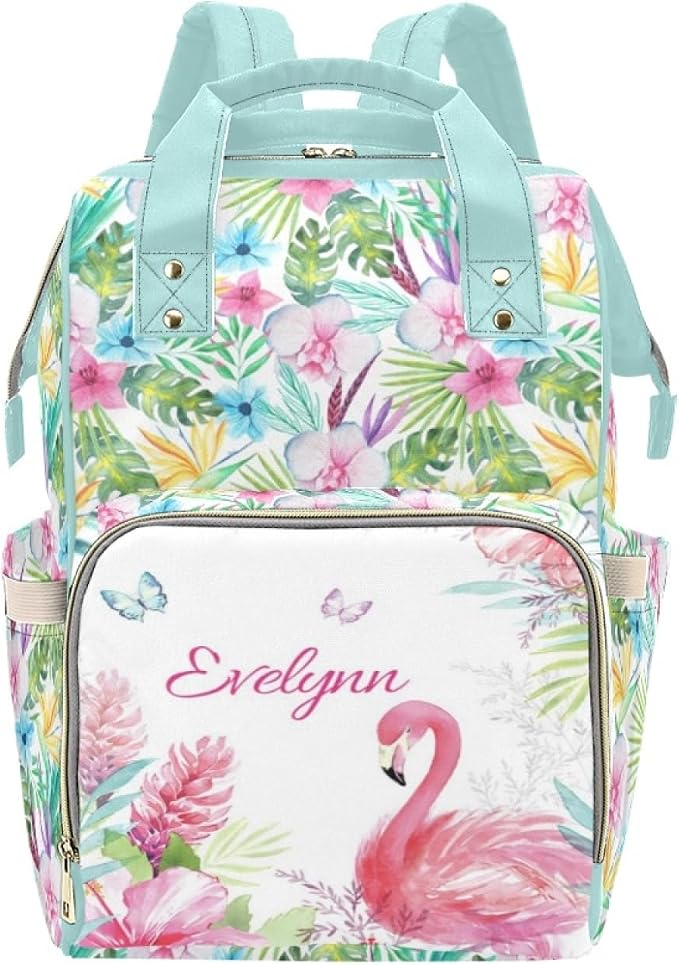 Custom Diaper Bag Personalized Flamingo Casual Nursing Mommy Daypack with Insulated Pocket Customized Cute Diaper Bag Backpack with Name or Holiday Travel