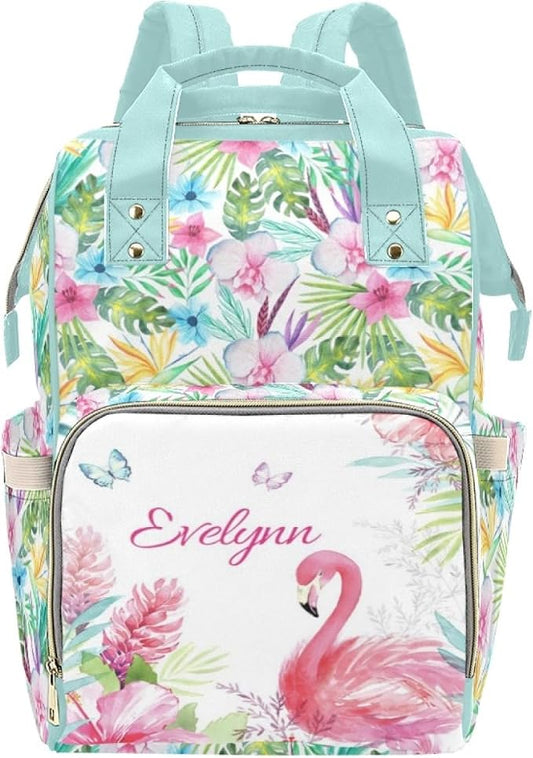 Custom Diaper Bag Personalized Flamingo Casual Nursing Mommy Daypack with Insulated Pocket Customized Cute Diaper Bag Backpack with Name or Holiday Travel