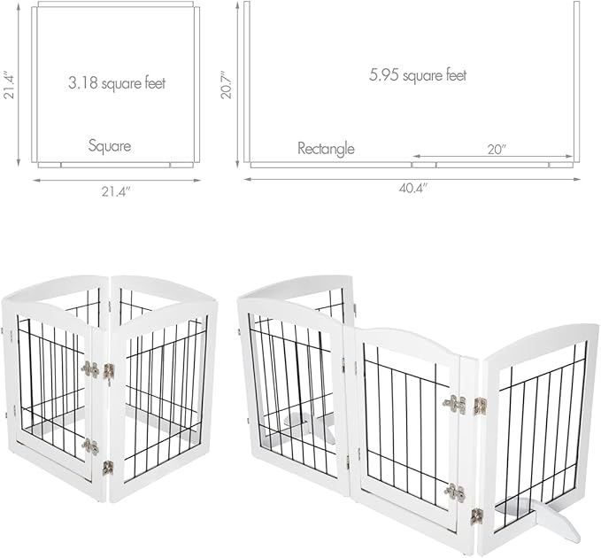 PAWLAND Freestanding Dog gate with Walk Through Door, Dog Gates for Doorways, The House, Stairs, 80" Wide Pet Puppy Safety Fence with Support Feet, 4 Panels, White