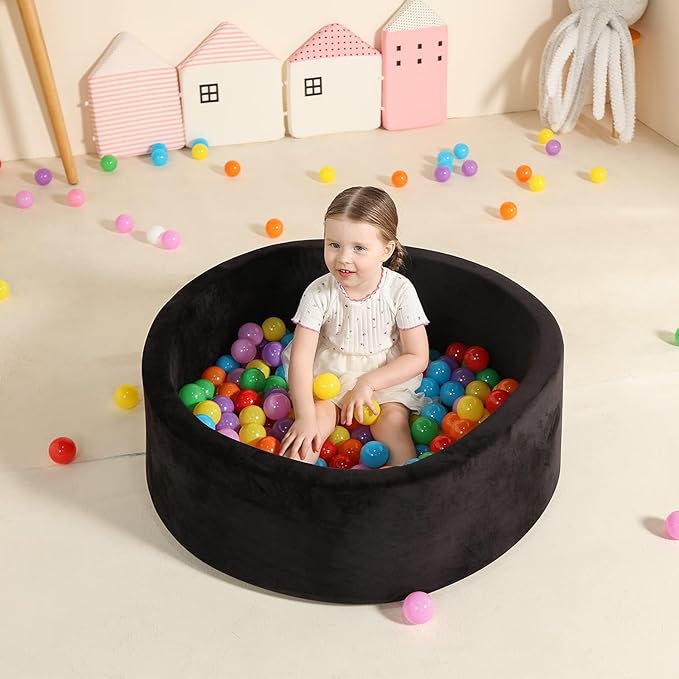 TRENDBOX Foam Ball Pit for Toddlers, 35x11 inch Soft Baby Ball Pit with Washable Velvet Cover (Balls not Included)-Black