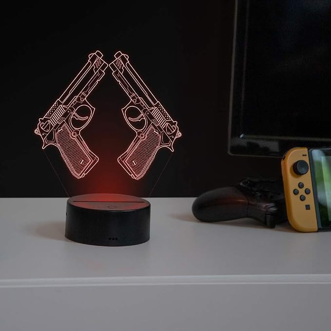 Creative 3D Pistol Lamp Night Light 16 Colors Changing USB Powered Remote Control Touch Switch Decor Lamp Optical Illusion LED Table Desk Lamp