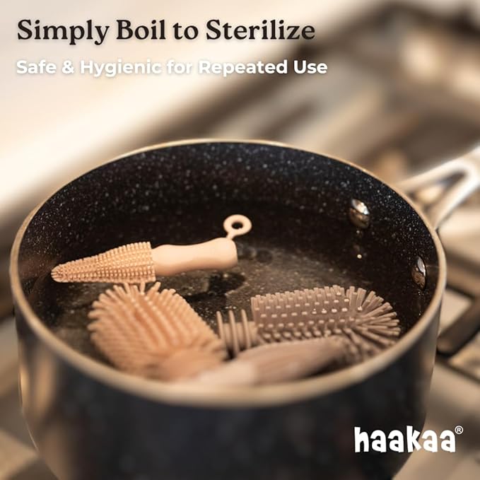 Haakaa Silicone Cleaning Brush Kit ??Household Cleaning Brushes for Bottles and Crevices ??Food-Grade Silicone: Dishwasher Safe (Kit-Mist Blue)