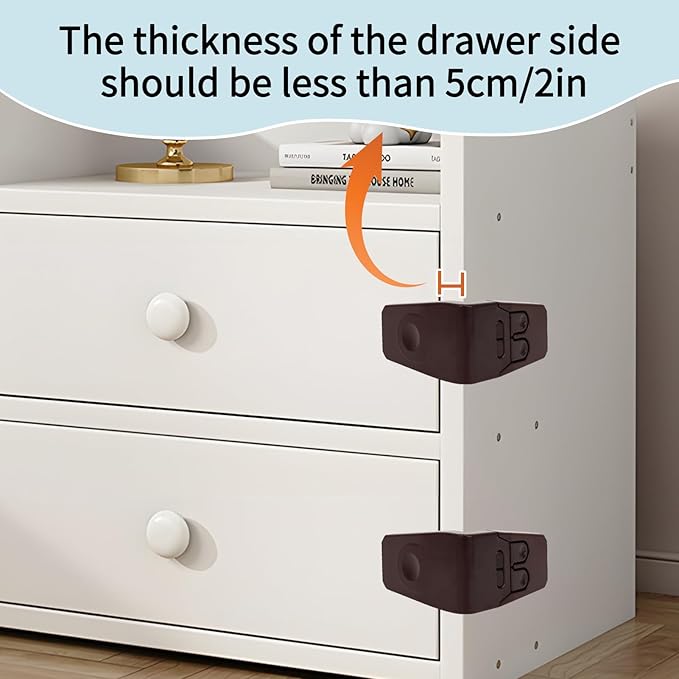 FYY Cabinet Locks for Babies - 8 Pack Child Proof Cabinet Locks Child Safety Locks for Cabinets Baby Proofing Angle Type Drawer Locks Latches with Strong Adhesive for Drawers Doors Cabinets Coffee