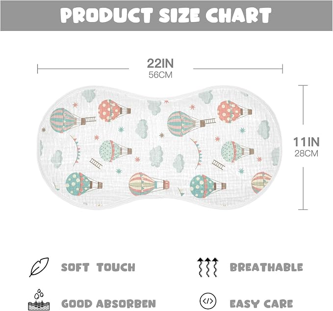 Hot Air Balloons Stars Ladder Baby Muslin Burp Cloths for Newborn Boys Girls, 4 Layer Cotton Soft Absorbent Baby Burping Washcloths 2 Pack
