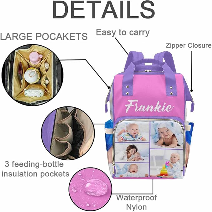 M YESCUSTOM Custom Baby Diaper Backpack Large Diaper Bag with Insulated Pockets Mommy Bags Boys Girl Unisex Multifunction Travel Baby Newborn Gift 6 Photos