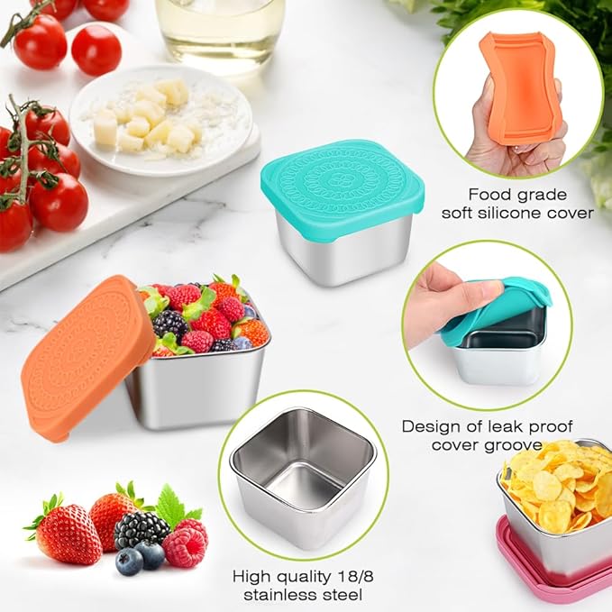 Stainless Steel Snack Containers,Small Metal Food Storage Containers with Lids,Reusable Lunch Condiment Sauce Storage Set,for Travel,Picnic,Office,6oz