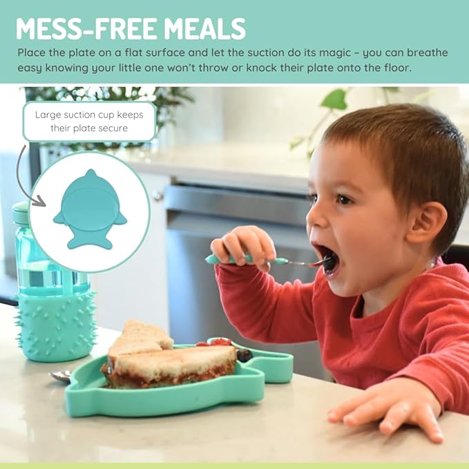 melii Divided Silicone Suction Plate for Babies and Toddlers ??100% BPA-Free, Dishwasher, Microwave Safe, Non-Toxic Baby Feeding Plate - Fits Most High Chairs, Age 6 Months - (Shark)