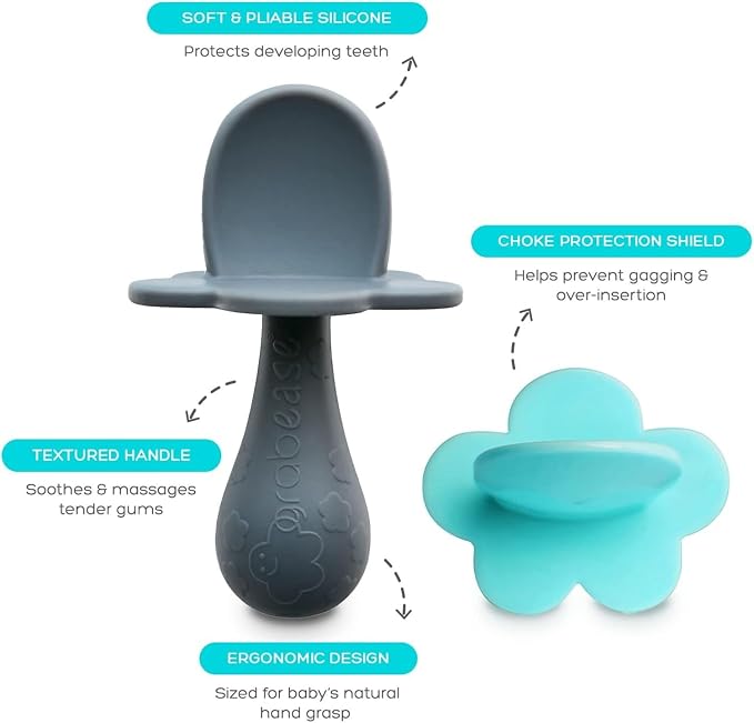 Grabease Baby Spoon - Silicone Feeding Spoons 2-Pack Teal & Gray - Soft Utensils for Babies & Toddlers - Dishwasher-Safe, Easy-Grip