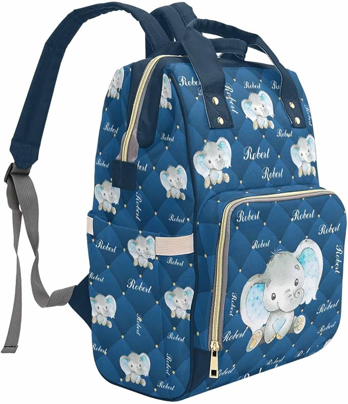 M YESCUSTOM Diaper Bag with Multi Name Custom Baby Bags with Animal Personalized Waterproof Large Capacity Travel Daypack Blue