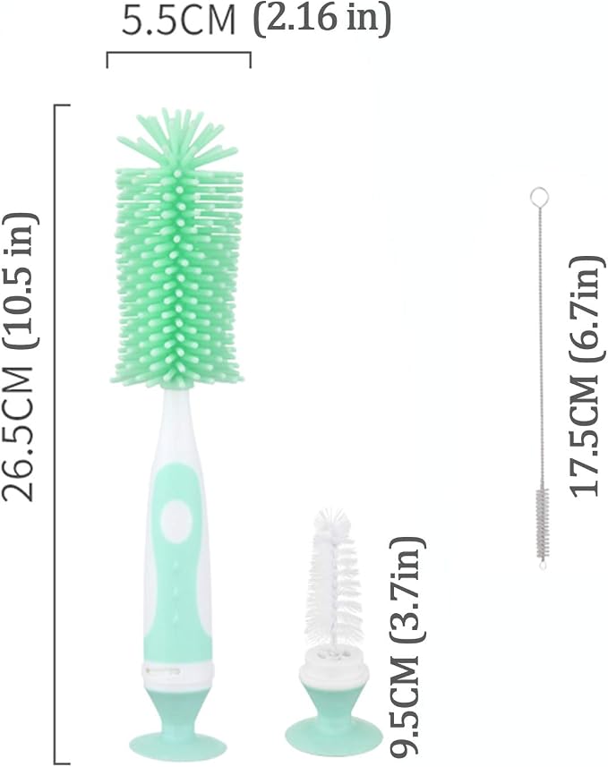 Baby Bottle Brush Small Bottle Silica Gel Scrubber Cleaner Brushes Set Sponge Washer Milk Water Cleaning Kit Cup, (Green)
