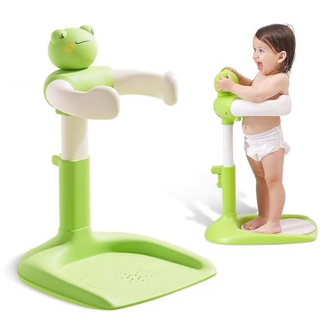 Baby Shower Stand, Toddler Bath Standing Support with Anti-Slip Base and Shower Holder, Adjustable Height, Soporte para Bañera de Bebé, Ideal Gift for Infants 6-36 Months-Green (Upgraded-Frog)