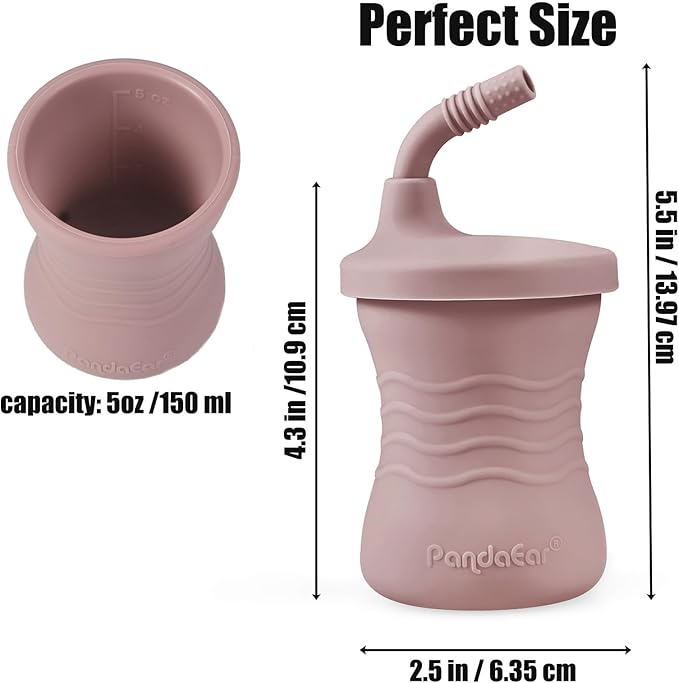 PandaEar 3 Pack Silicone Baby Training Cup, Straw Cups，Shatterproof Toddler Sippy Cups Drinking Sippy Cups for Baby and Toddler 6 Months+ 5 Oz (Pink/Light Pink/Linen)