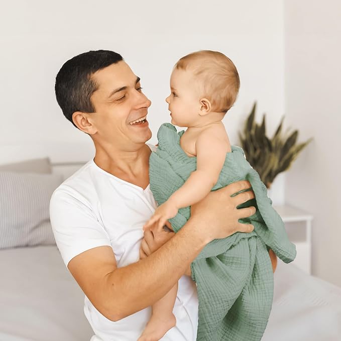 lulumoon Muslin Swaddle Blankets for Baby: Lightweight & Breathable Receiving Blankets for Hospital - Neutral Registry Gift for Newborn 3pack (Sage Foreststump)