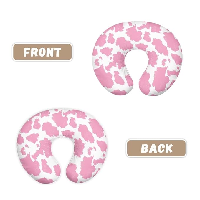 Pink Cow Print Baby Feeding Pillow Slipcover for New Moms & Babies Stain Resistant Ultra Soft Nursing Pillow Support Cover Case with Hidden Zipper, Easy to Put On & Take Off