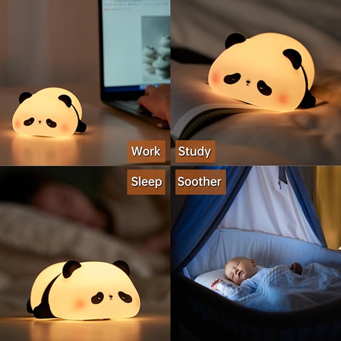 Panda Night Light for Kids, Cute Panda Lamp Silicone Nursery Night Light Bedroom Nightlights USB Rechargeable Bedside Lamp for Baby Children Toddlers Women Teen Girls Breastfeeding Gift