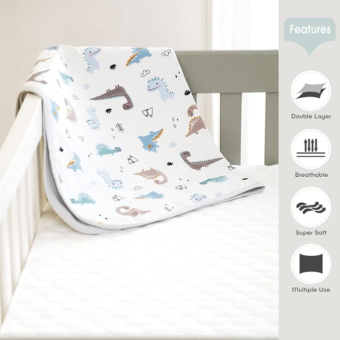 GRSSDER Baby Blankets Super Soft Jersey Knit Swaddle Blanket for Baby Girls and Boys, Double Layer Receiving Blankets 34 x 44 Inches Extra Large for Baby Swaddling, Happy Dinosaur