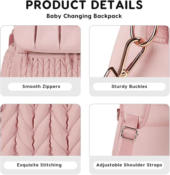 SONARIN Convertible Diaper Bag Backpack Waterproof Nappy Changing Bag Travel Mummy Bag with Changing Pad & Shoulder Strap(Pink)
