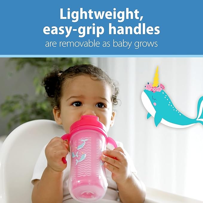 Dr. Brown's Milestones Insulated Sippy Cup with Straw and Handles, Spill-Proof Tumbler with Lid, Pink, 10 oz/300 mL, BPA-Free, 12m+, 4-Pack