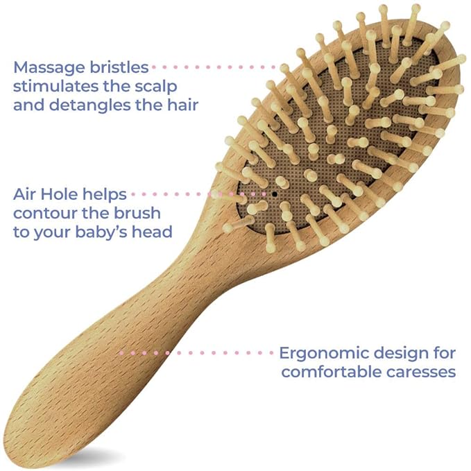 OCCObaby Wooden Baby Hair brush Set for Newborns & Toddlers - Soft Hair Brush for Baby Grooming - Baby Scalp Brush and baby comb for Cradle Cap - Toddler Comb