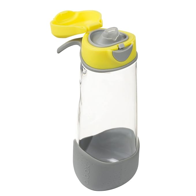 b.box 20oz Sport Spout Kids Water Bottle for School, Sports, Daycare - No-Straw Design for Easy Cleaning - Leakproof - Ergonomic Triangle Grip - Dishwasher Safe, BPA Free, PFAS Free - Lemon Sherbet