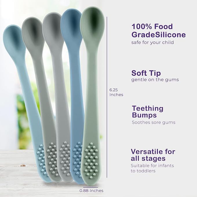 Silicone Baby Spoons First Stage - Self Feeding Utensils for Infants - Soft & Gentle on Gums - BPA Free Set (Pastel6)