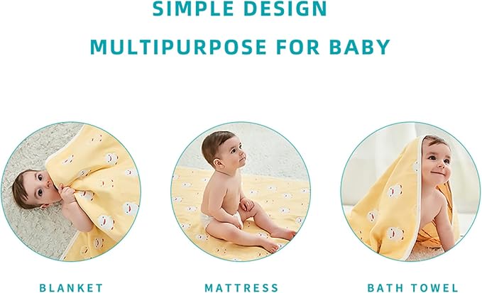 TONWHAR Muslin Baby Blankets,6-Layer Cotton Gauze, Soft and Breathable Baby Quilt,Kids Summer Blanket,Baby Bath Towel (Yellow Duck)