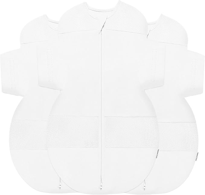 Happiest Baby SNOO Sleep Sack - 100% Organic Cotton Baby Swaddle Blanket - Doctor Designed Promotes Healthy Hip Development - 3-Pack Bundle (White, S, M, L)