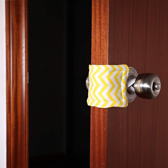 Door Silencer Door Jammer Door Closer Cushion Nursery Door Silencer Door Latch Cover 3 Pack for Noise Reducing Quiet Doors Baby Toddler Safety 3.25 x 5.5 Inch (Yellow Chevron)