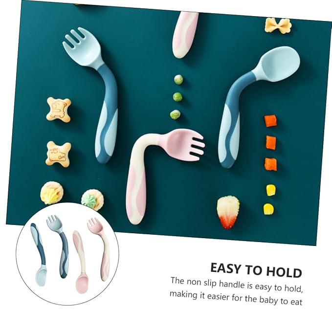 2 Sets Utensils Silicone Soft Spoons and Forks Flexible Training Tableware for Portable Lightweight Safe for Dining