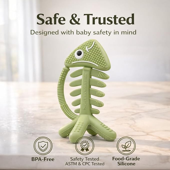 3 in 1 Infant Toys, Baby Teething Toys 3?? 6??2 Months, Teethers for Babies 0??????2 Months for Teething Relief, Baby Gift, Baby Teether Toys, Silicone Sensory Toys, USA Patent Pending, Fish (Gray)